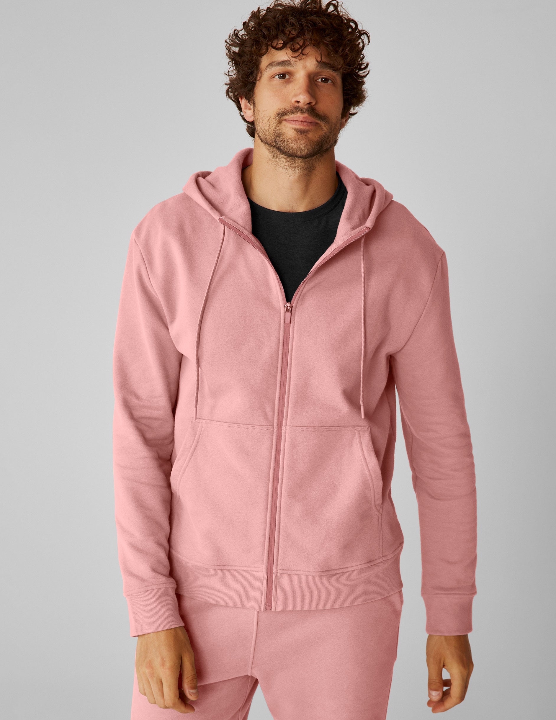 pink men's zip-up hooded jacket. 