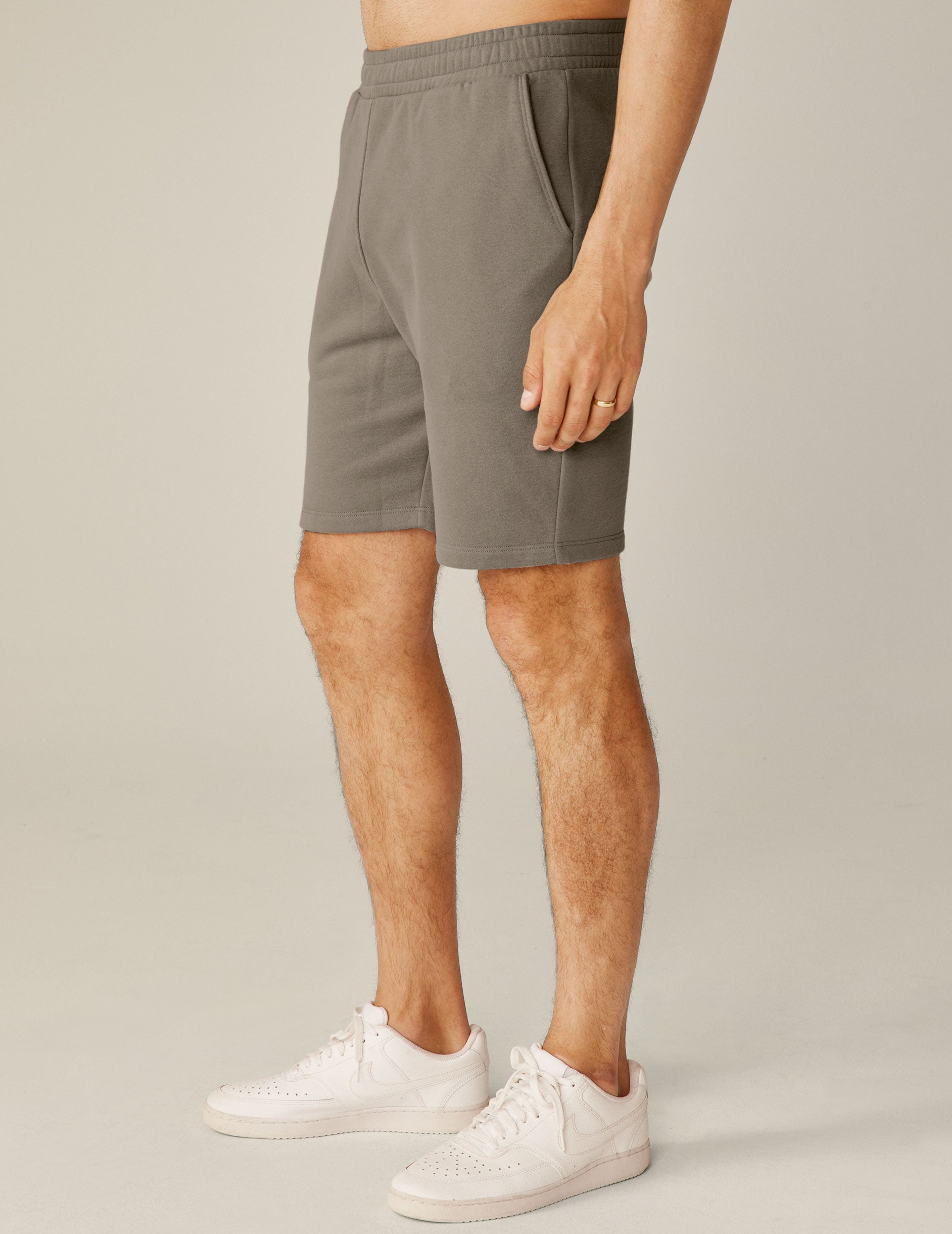 brown mens sweat shorts with pockets. 