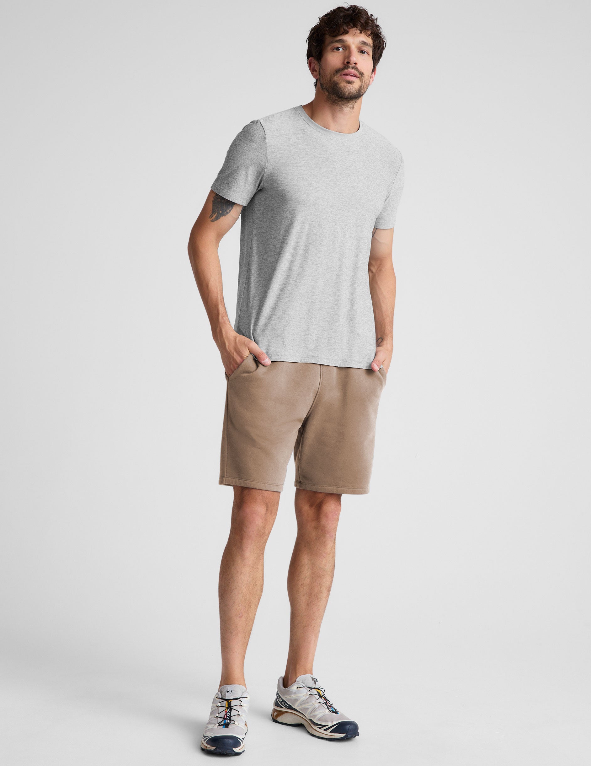 brown mens sweat shorts with pockets.