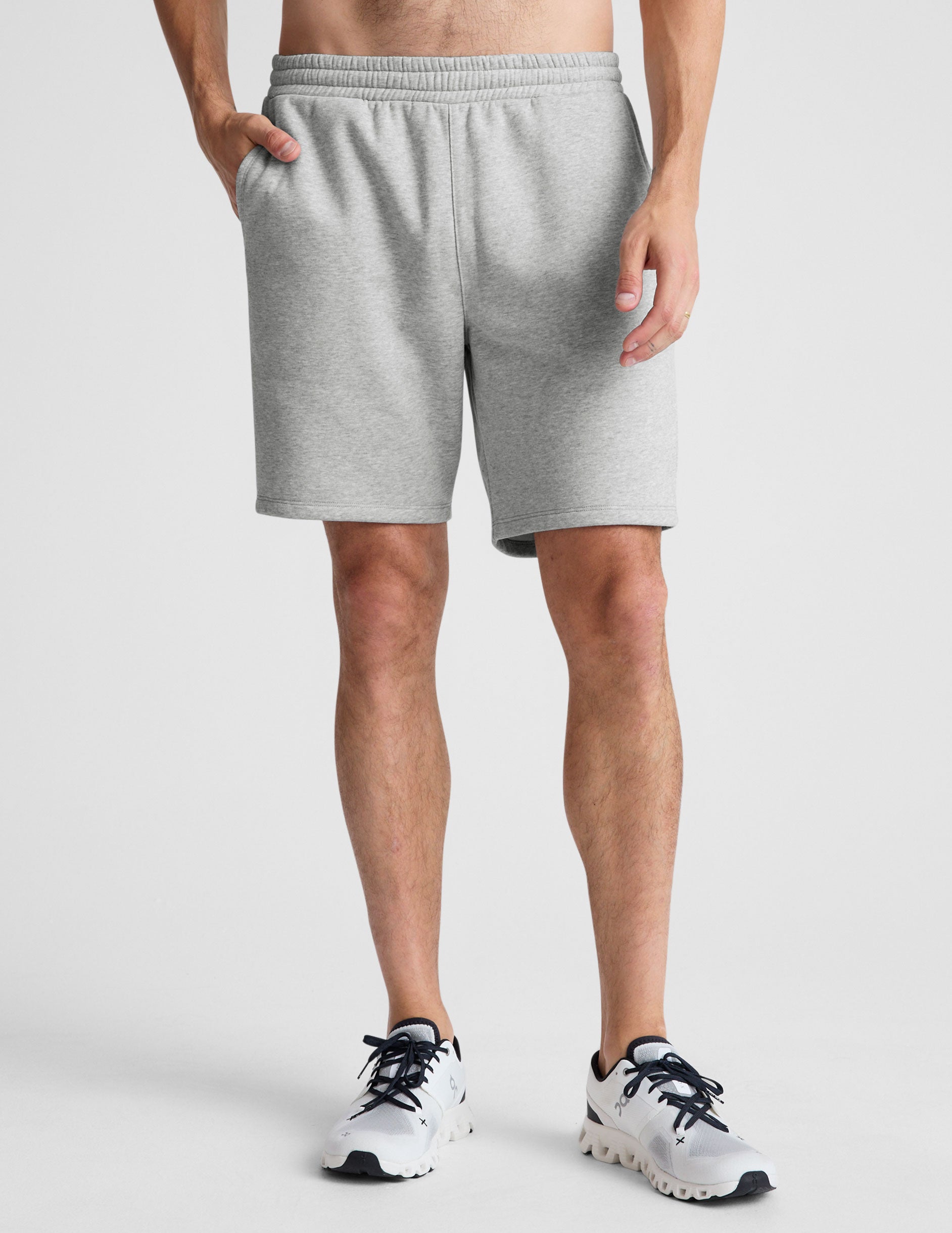 gray men's sweat shorts with pockets. 