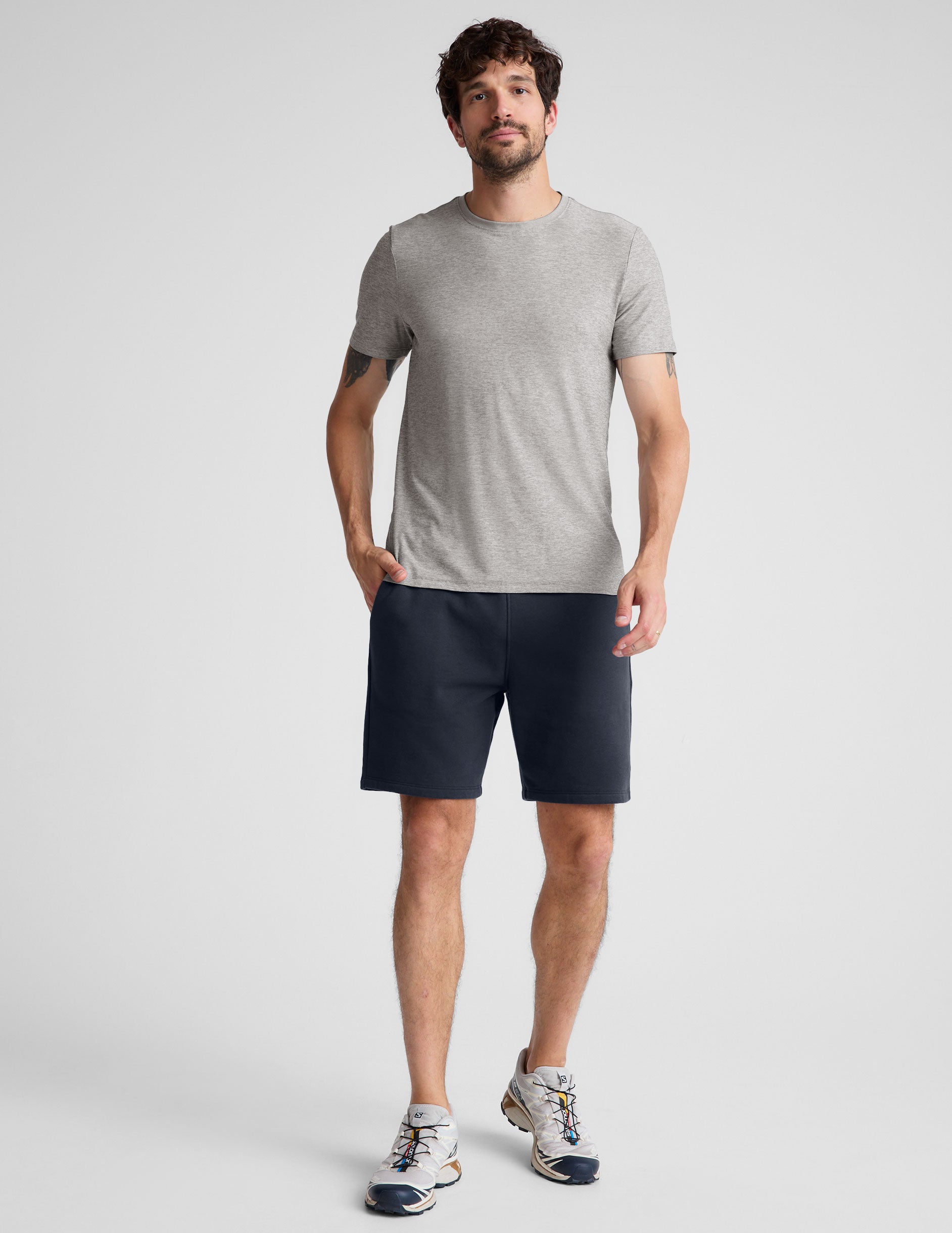 blue mens sweat shorts with pockets. 