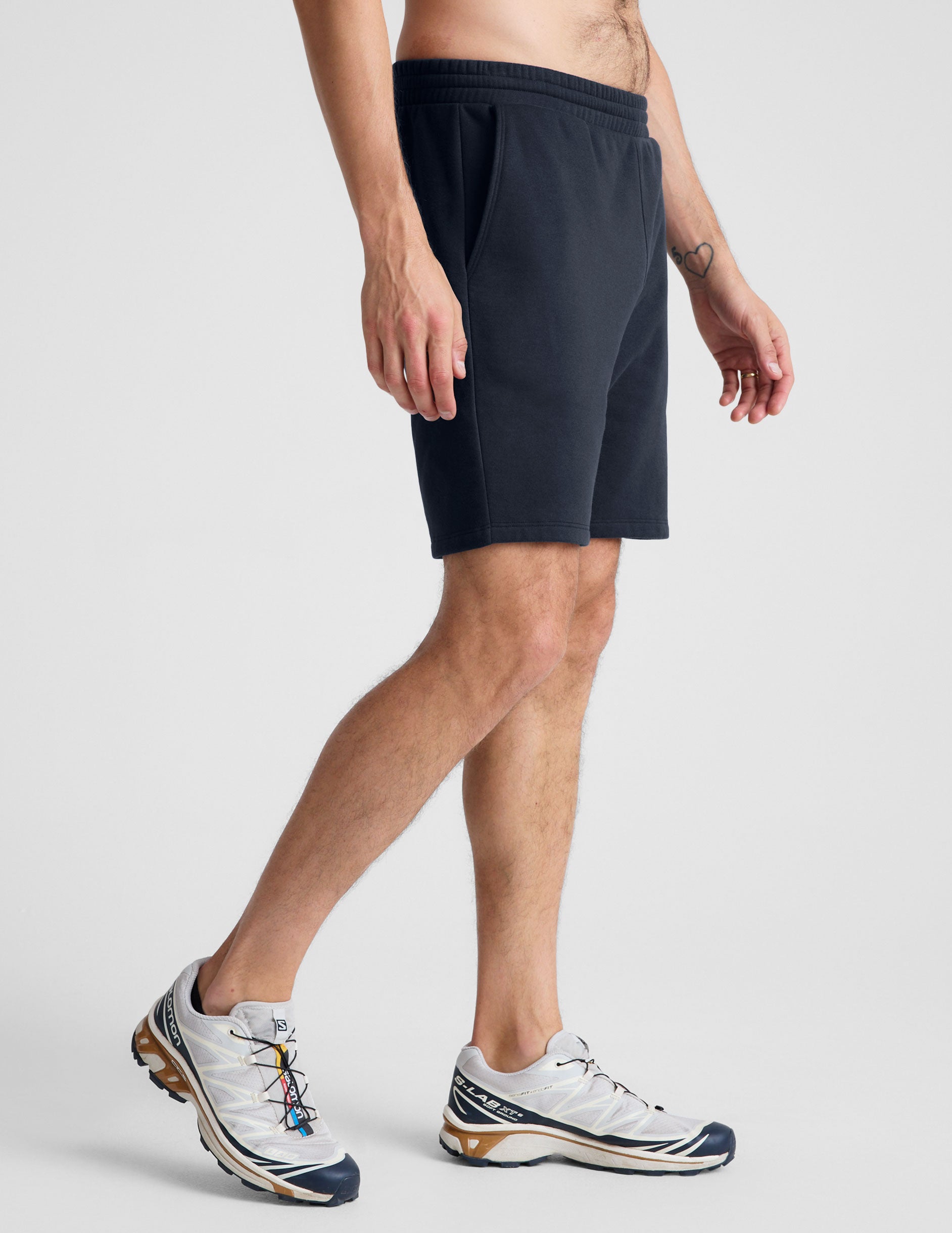 blue mens sweat shorts with pockets. 