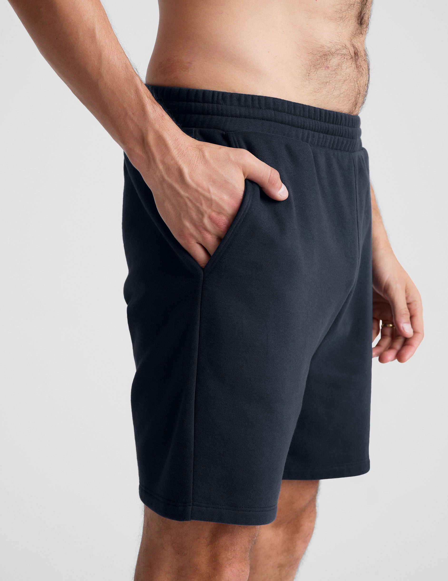 blue mens sweat shorts with pockets. 