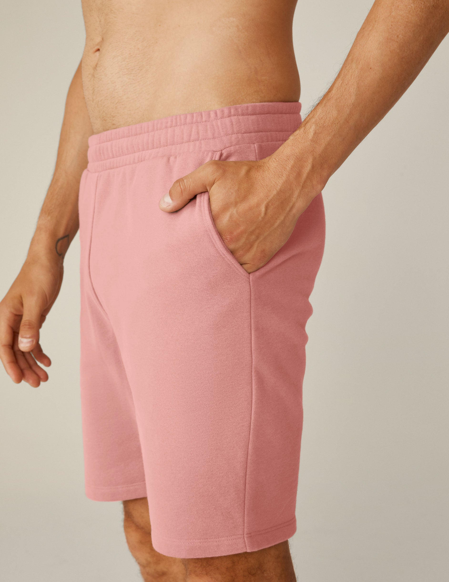 pink men's sweatshorts with pockets. 
