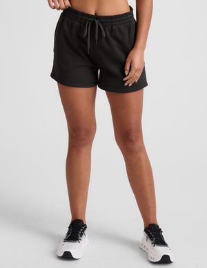 black women's fleece sweat shorts with pockets. 
