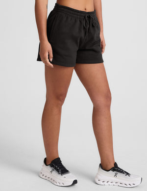 black women's fleece sweat shorts with pockets. 