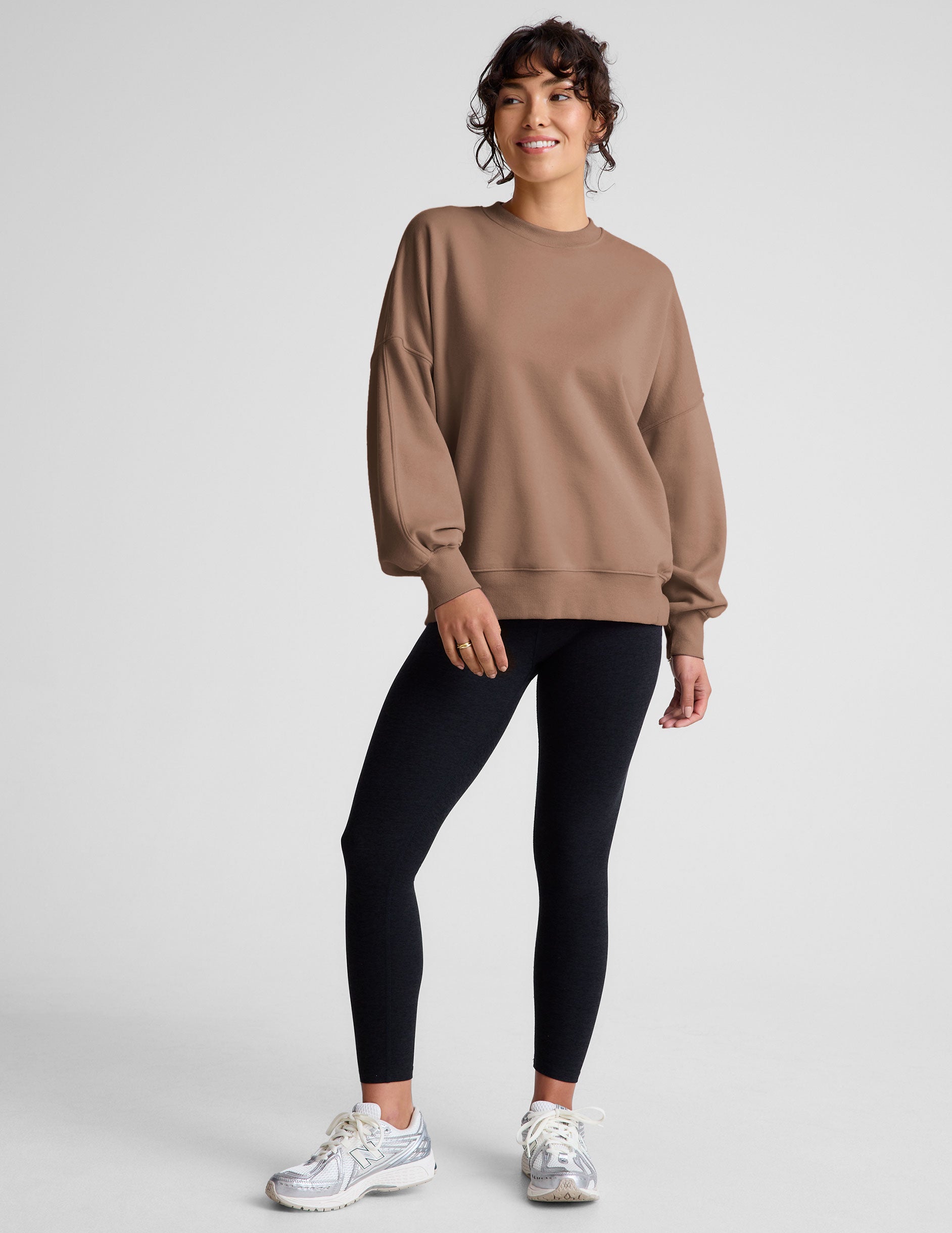 brown crewneck oversized sweatshirt. 