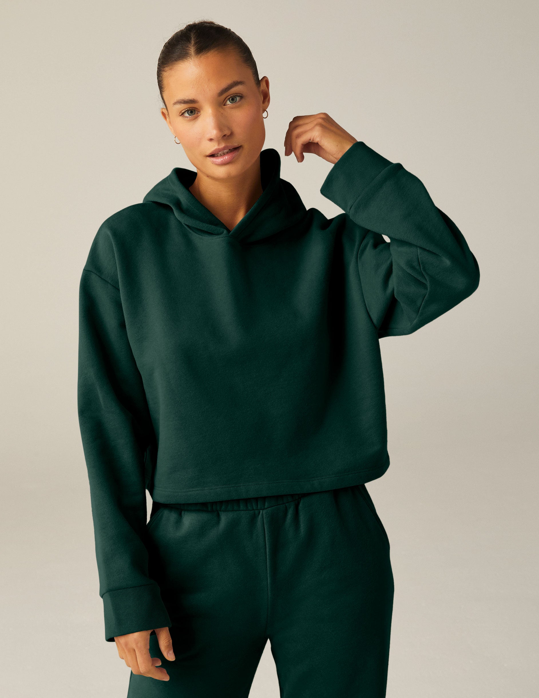 green cropped hoodie.