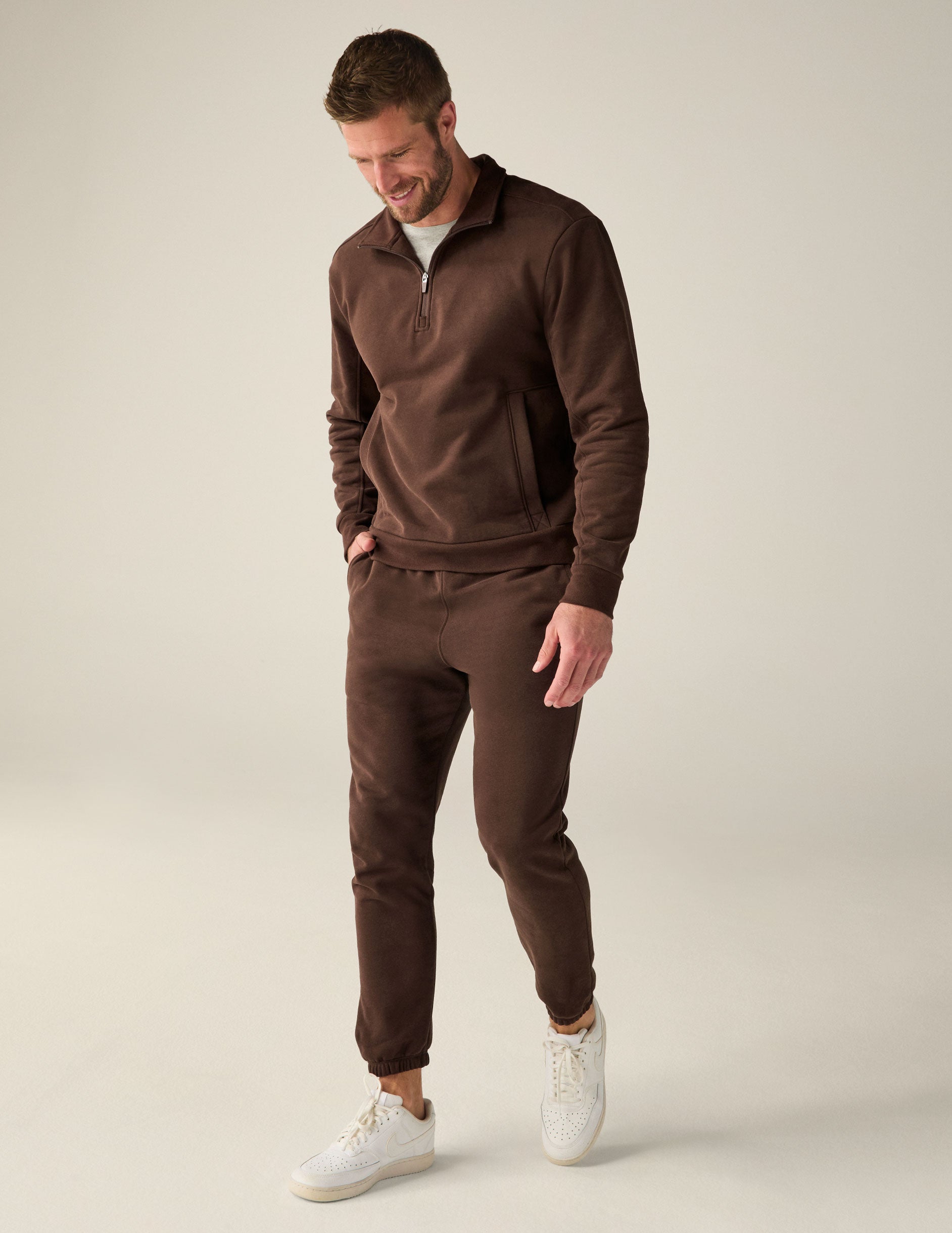 mens brown half zip pullover.