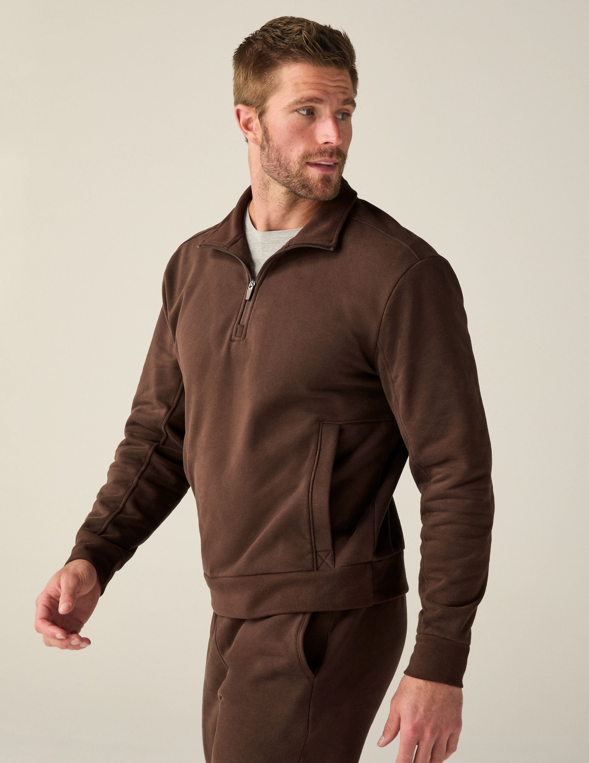 mens brown half zip pullover.