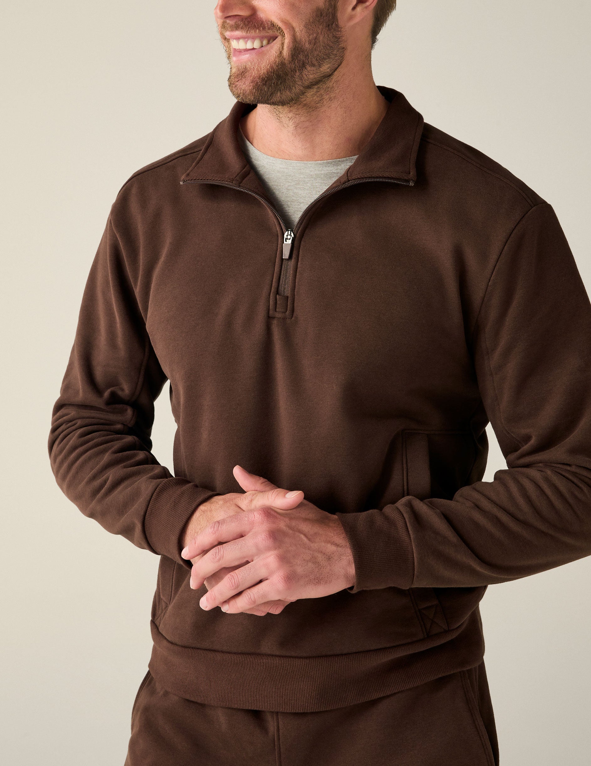 mens brown half zip pullover.