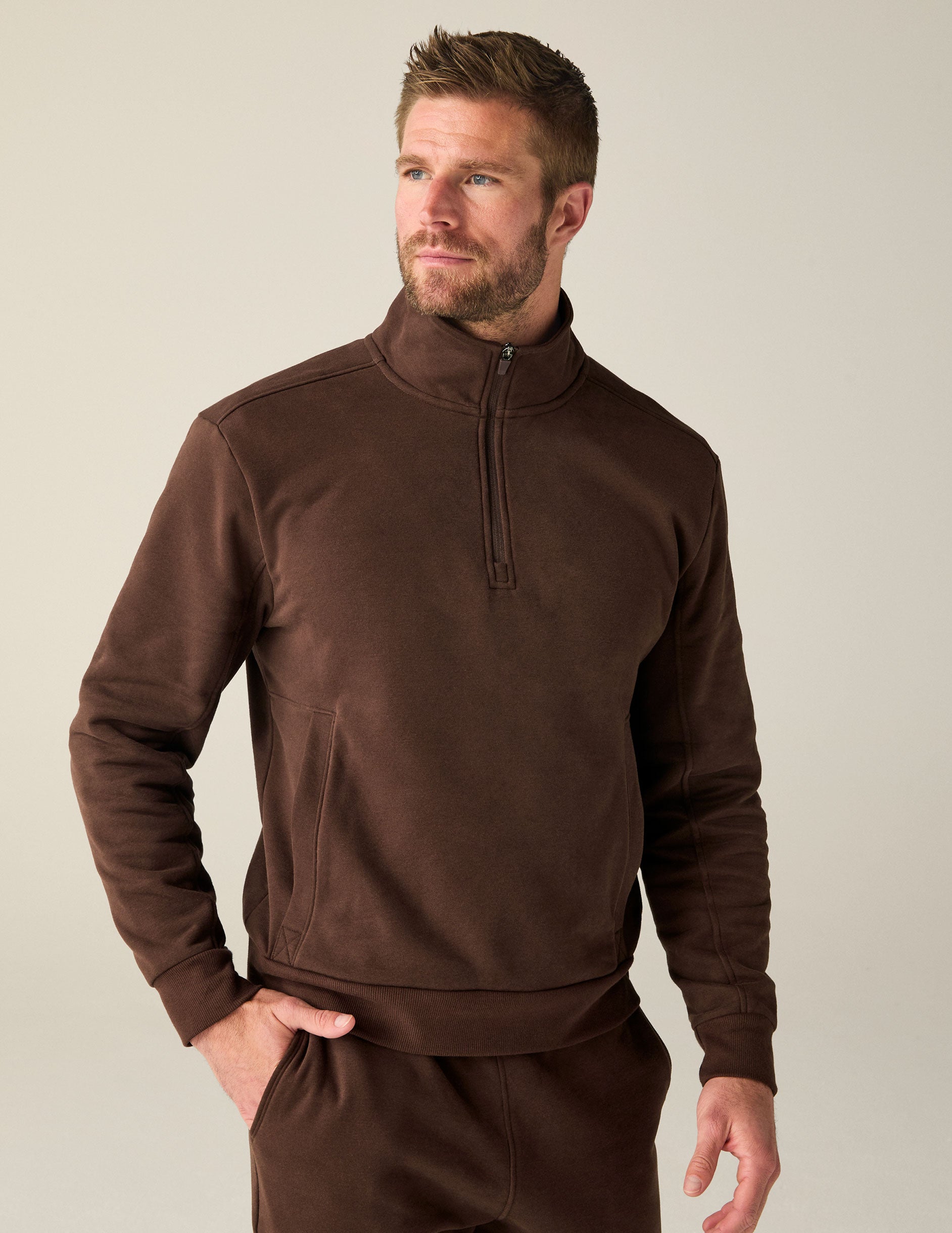 mens brown half zip pullover.