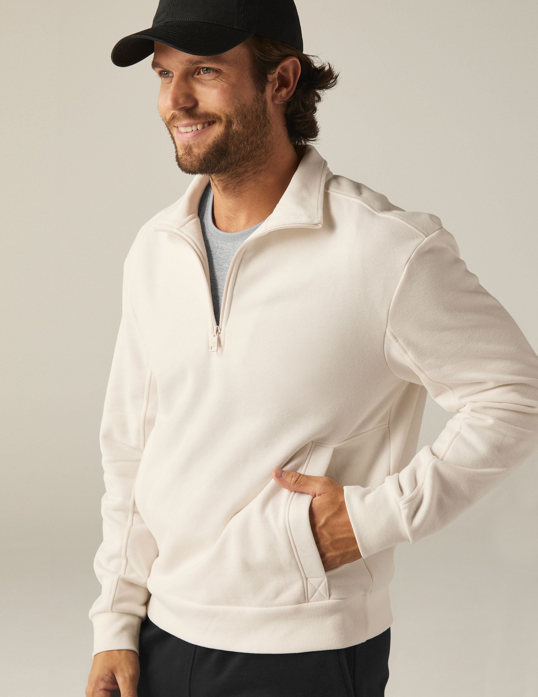 mens white half zip pullover