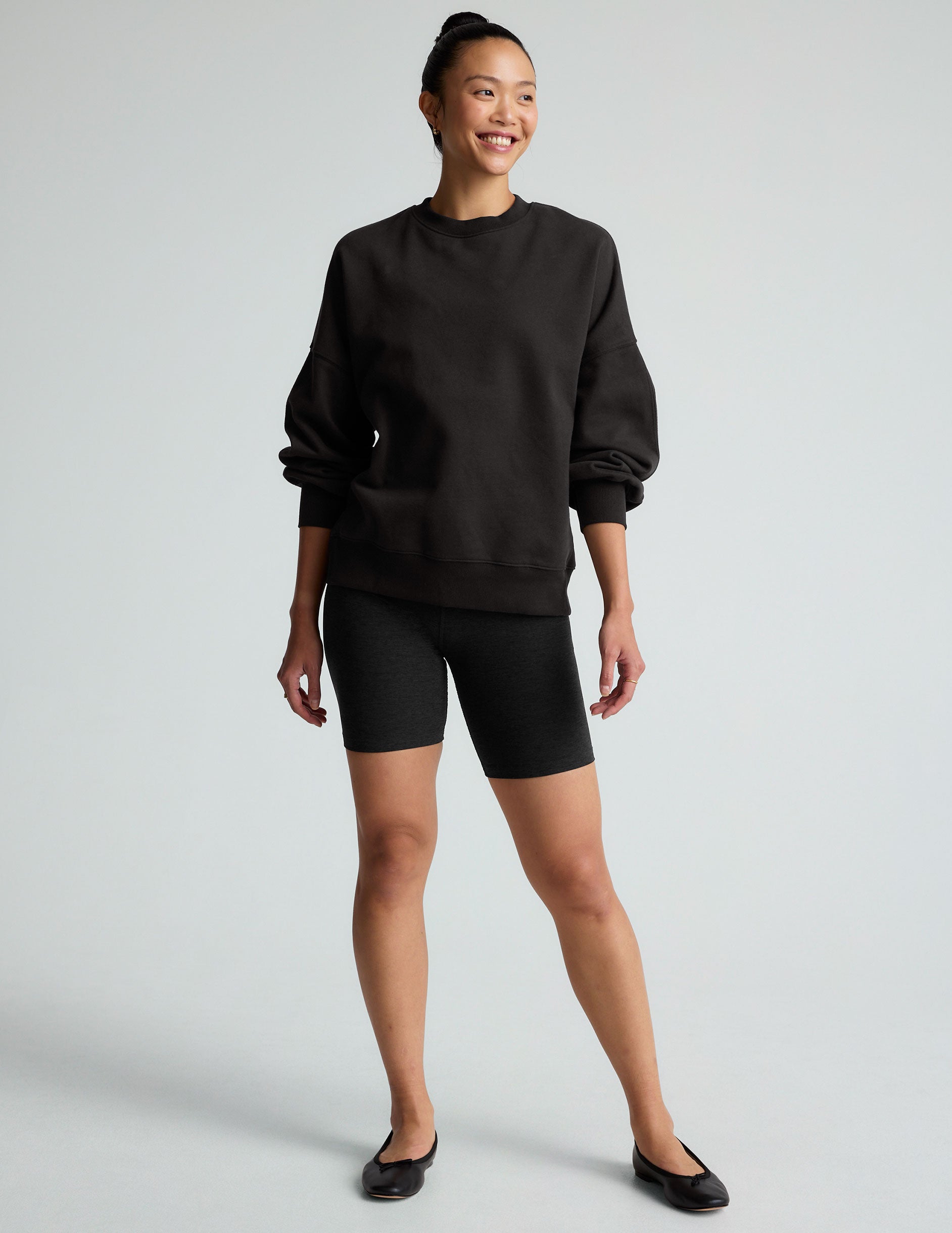 black crew neck sweatshirt.