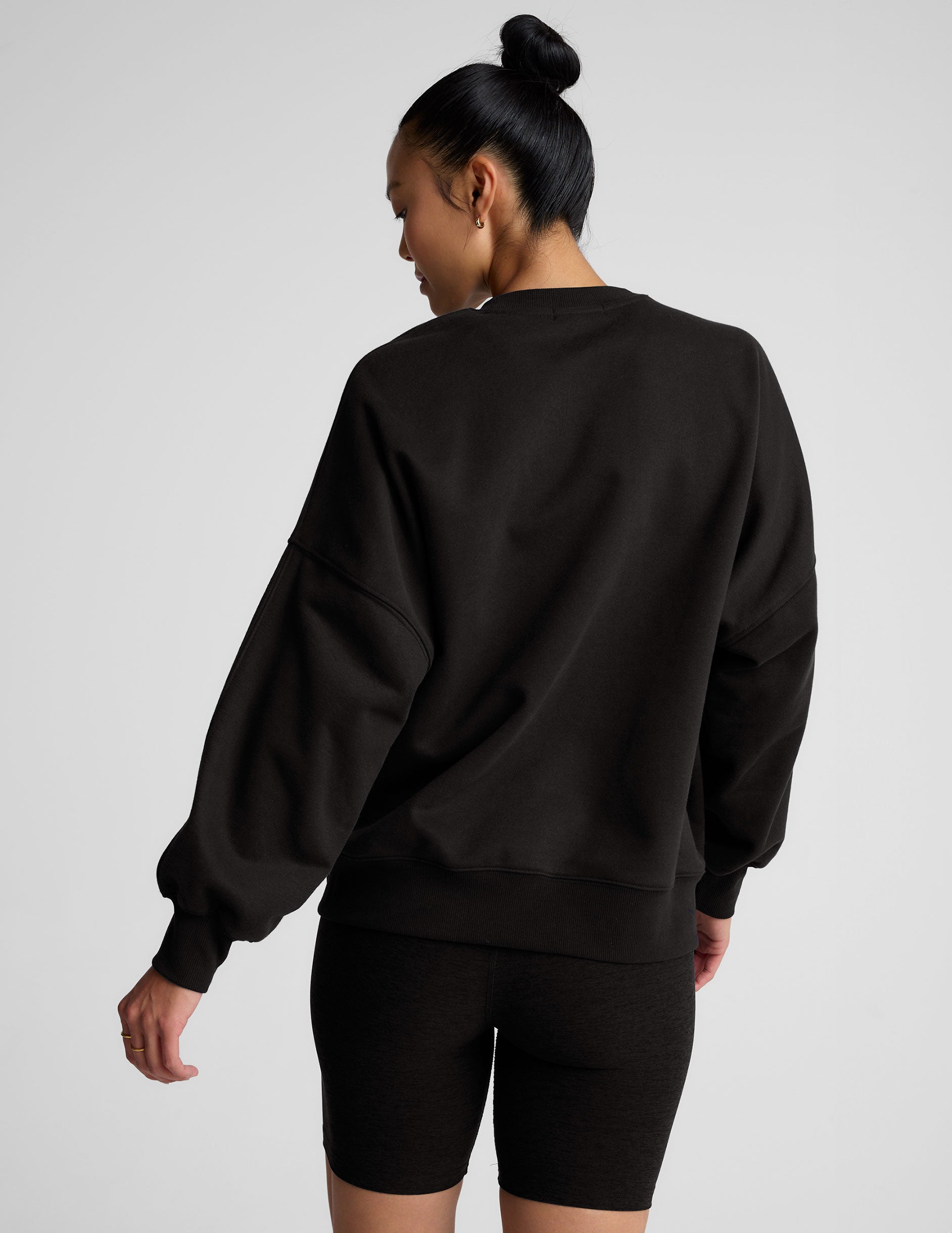 black crew neck sweatshirt.