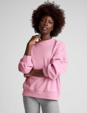pink oversized fleece crew neck sweatshirt. 