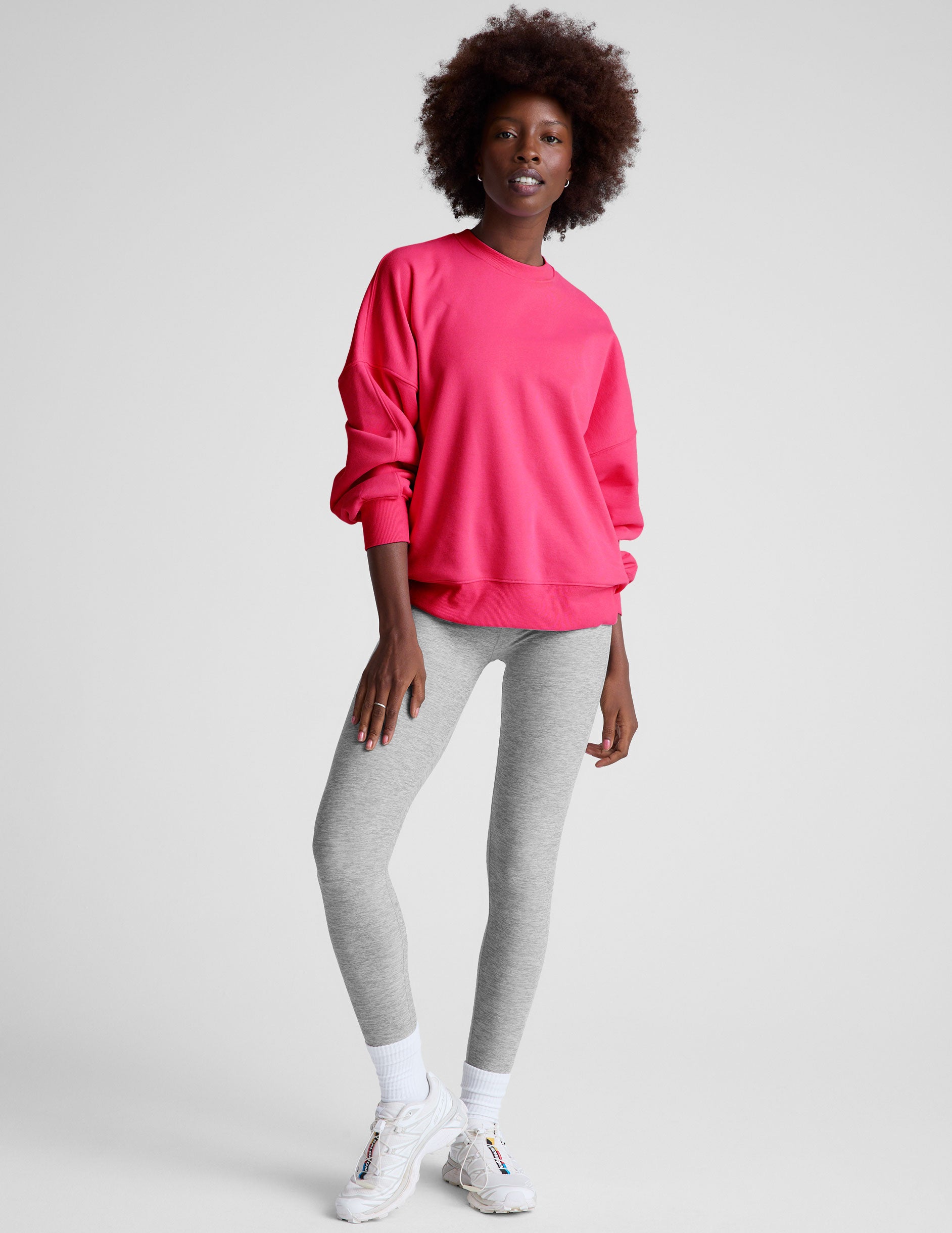 pink oversized crewneck sweatshirt. 