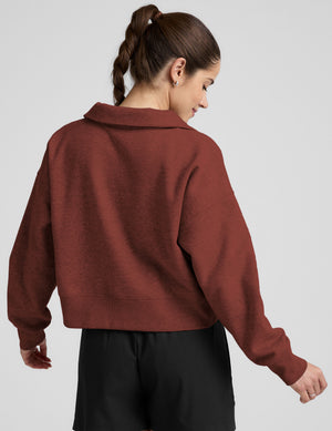 brown v-neck collared sweater. 