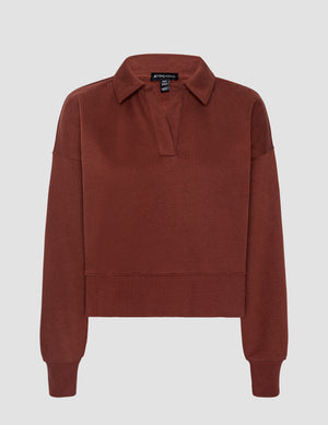 brown v-neck collared sweater. 