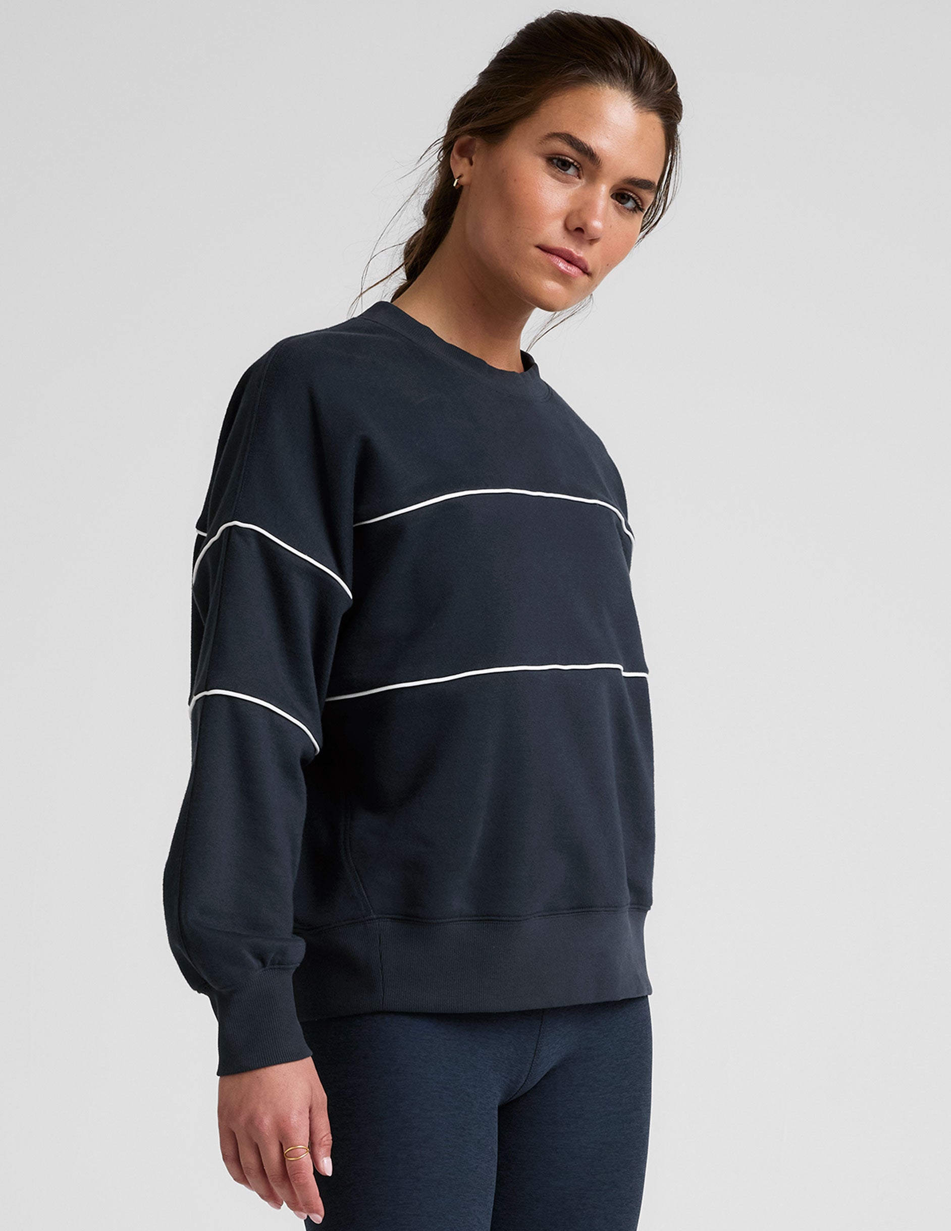 トップス ennoy BORDER CREW NECK SWEAT NAVY L LuxeFleece Piper Oversized Sweatshirt | Beyond Yoga