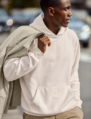 white men's fleece hoodie with a kangaroo pocket. 