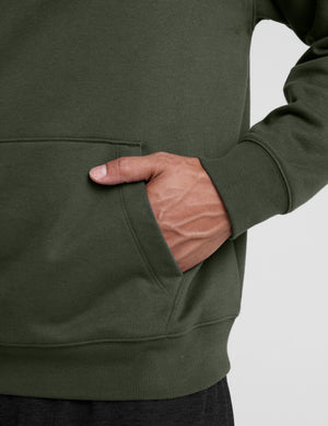 green men's fleece hoodie with a kangaroo pocket. 