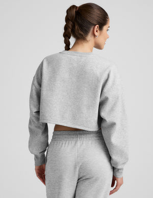 gray cropped crew neck loose fitting sweatshirt. 