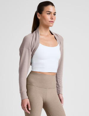 brown long sleeve shrug. 