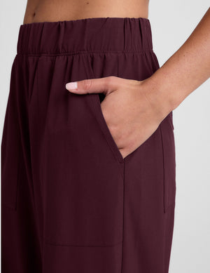 red pants with back and side pockets. 