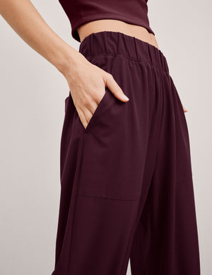 red pants with back and side pockets. 