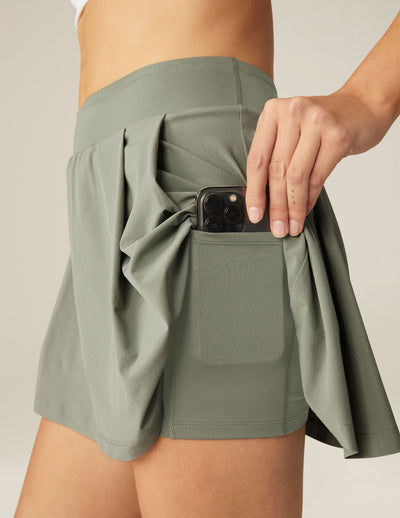 grey lined skirt with pockets