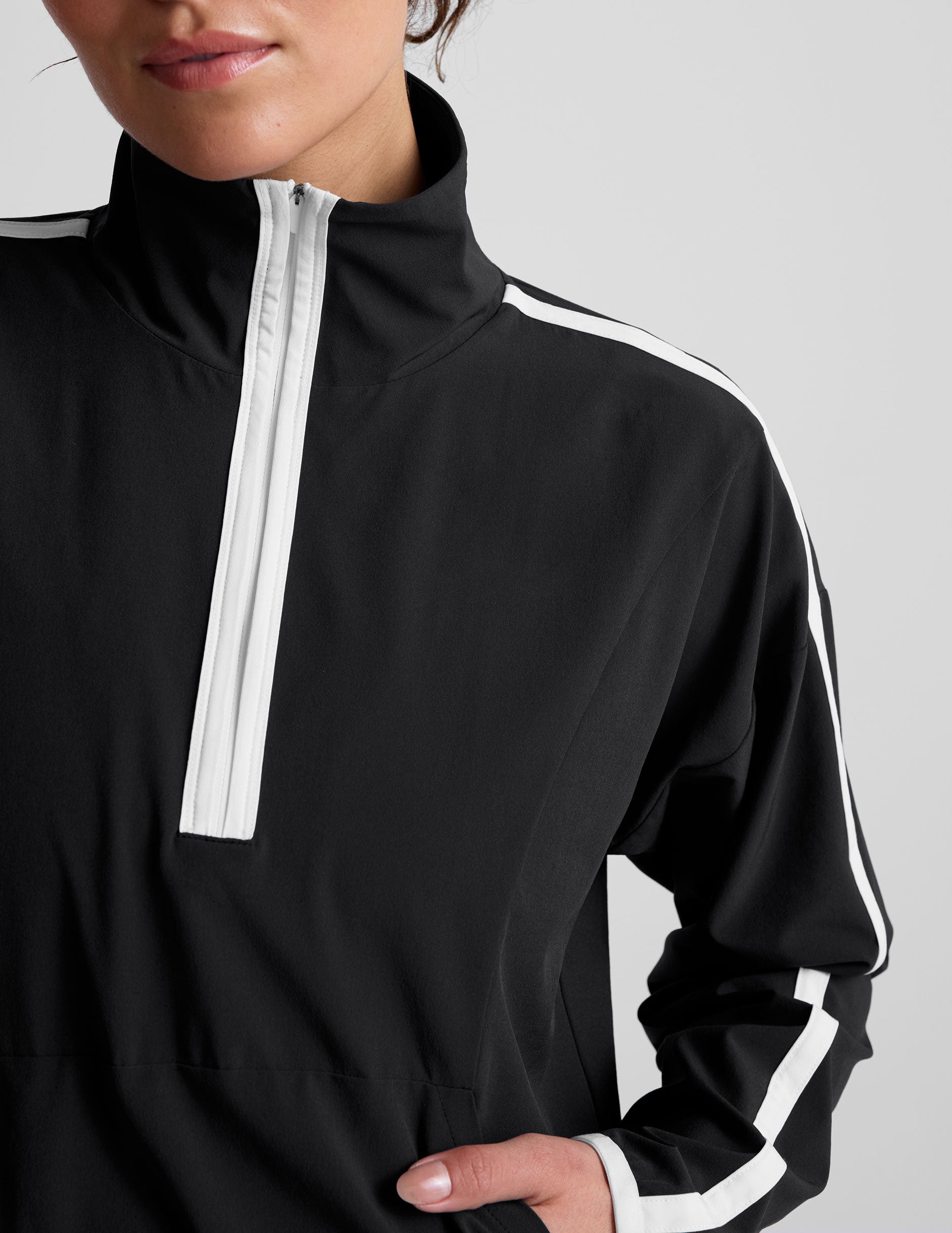 black and white half zip jacket