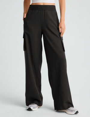 black cargo trouser with pocket at sides. 