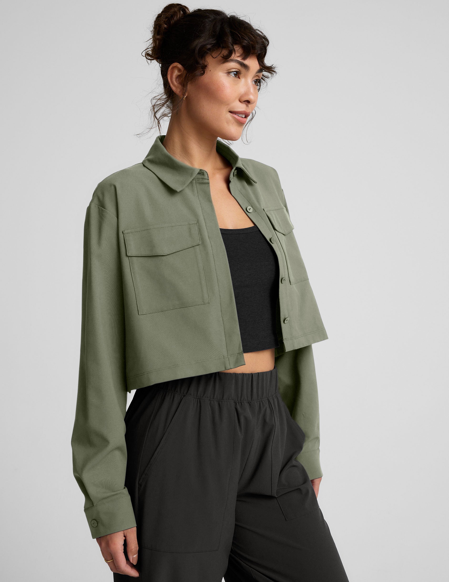 green button down jacket