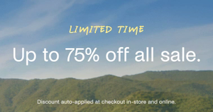 Limited time: up to 75% off all sale. 