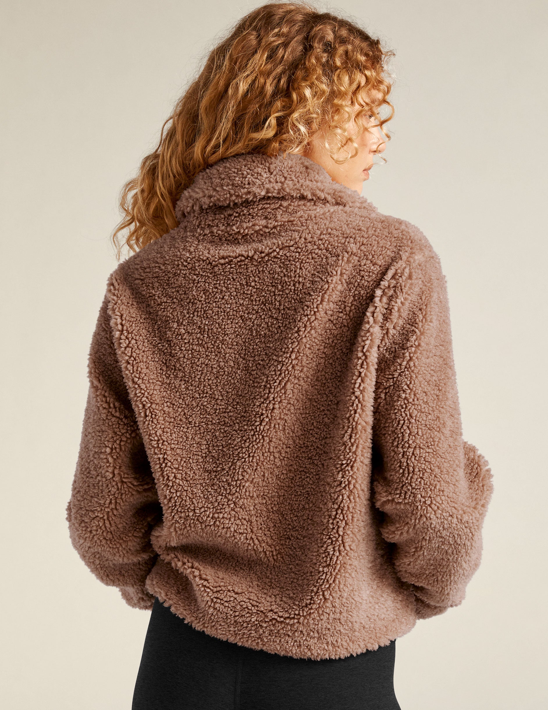 brown zip-up sherpa jacket. 