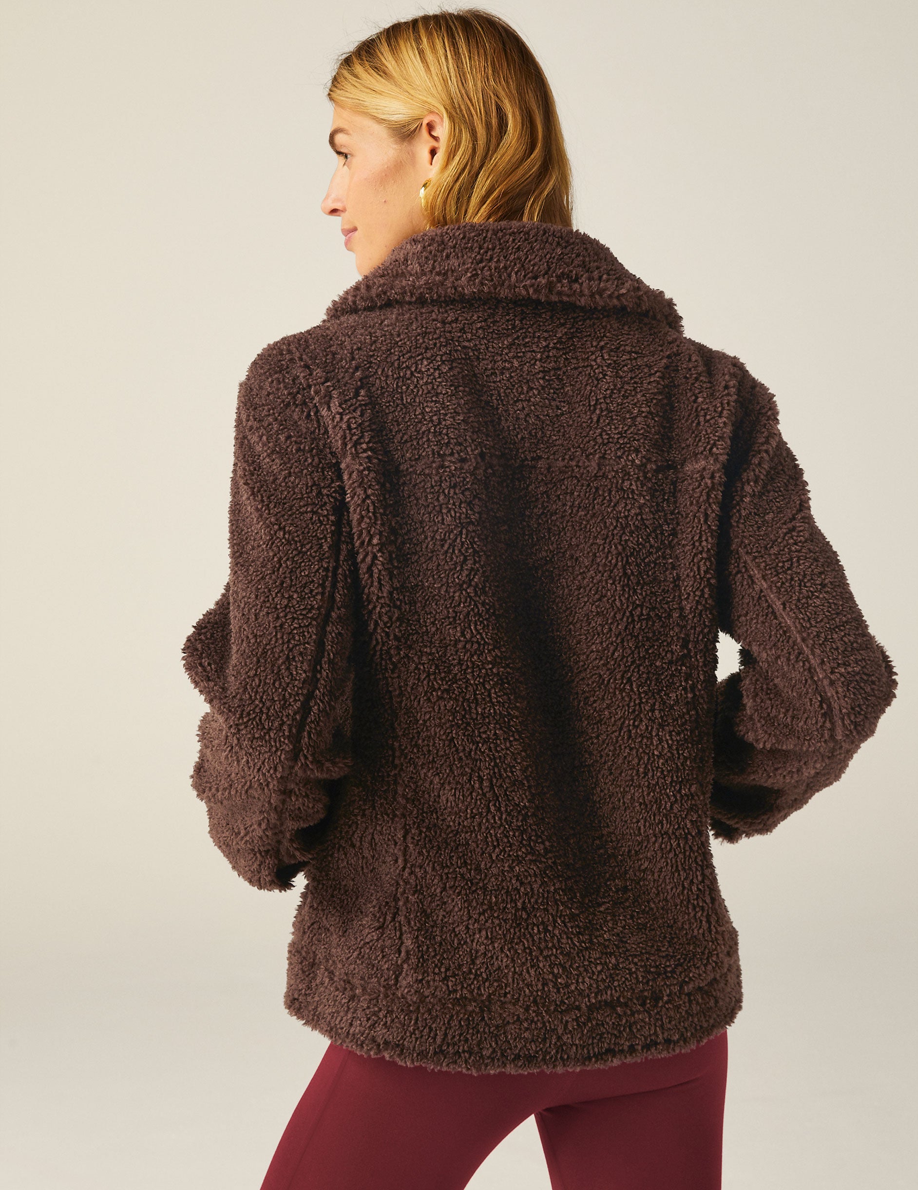 brown button up faux sherpa jacket. 