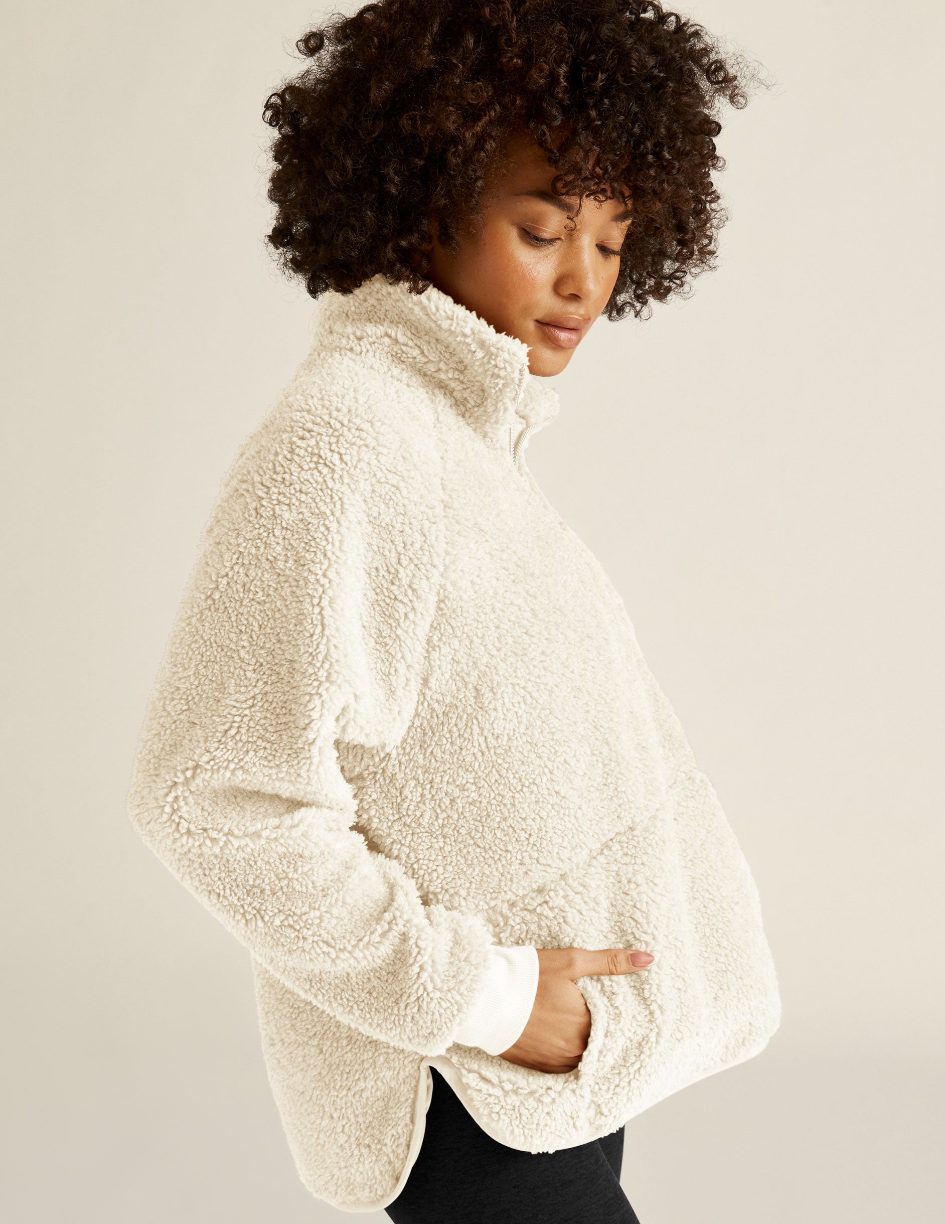 white sherpa quarter-zip pullover. 