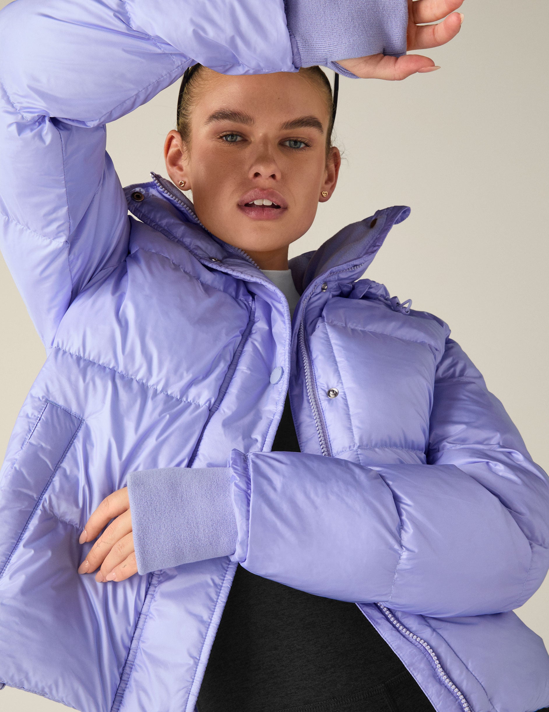 blue puffer coat