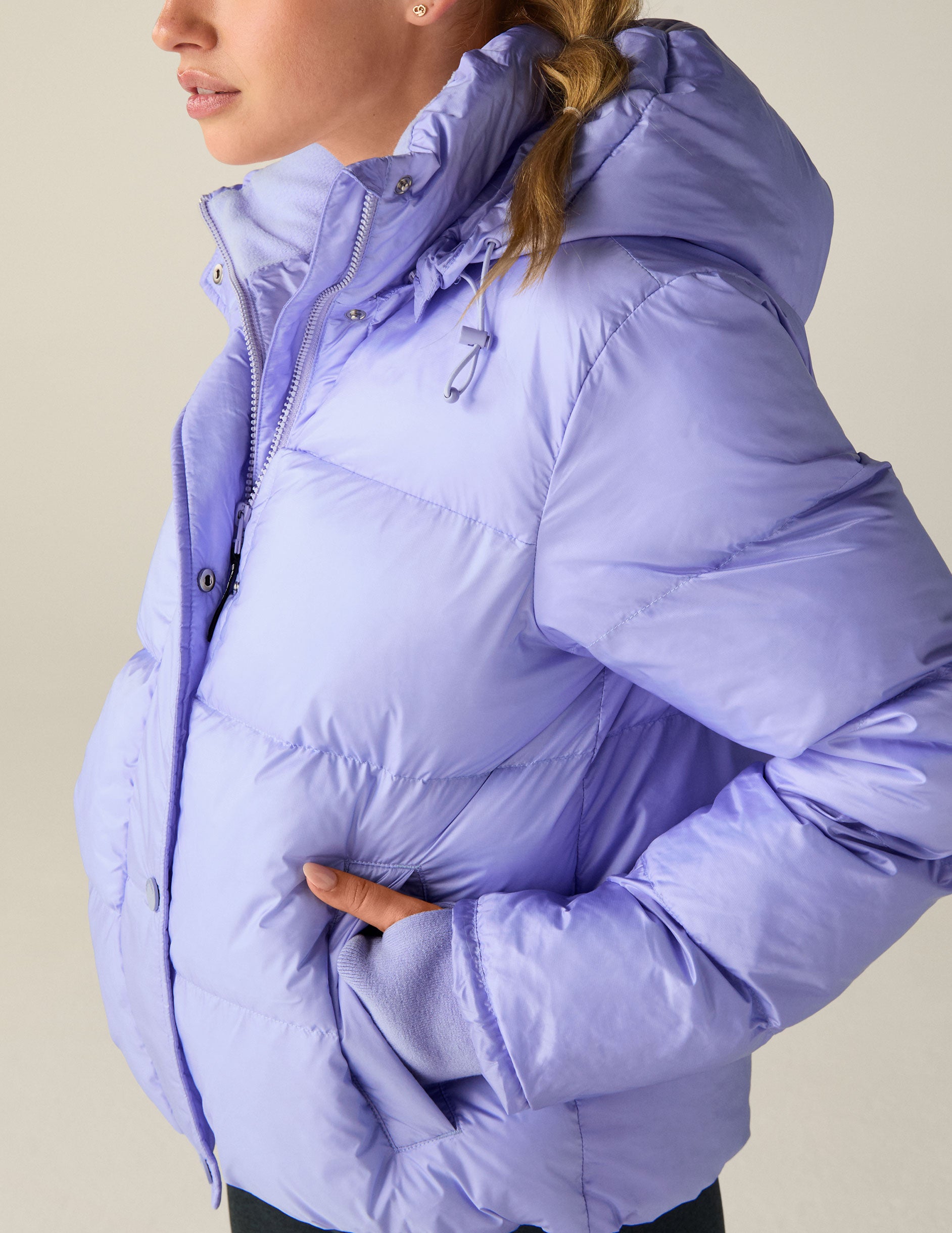 blue puffer coat