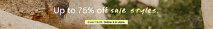 Promotional text overlay for sale styles with a blurred natural background. 