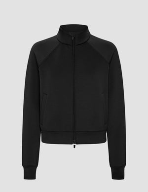 black jacket against a plain background. 