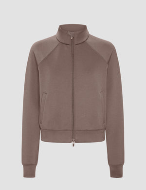 brown zip-up jacket on a plain background. 