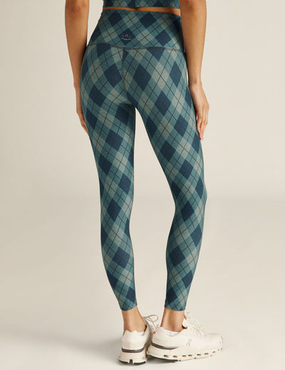 blue argyle printed high-waisted midi leggings.