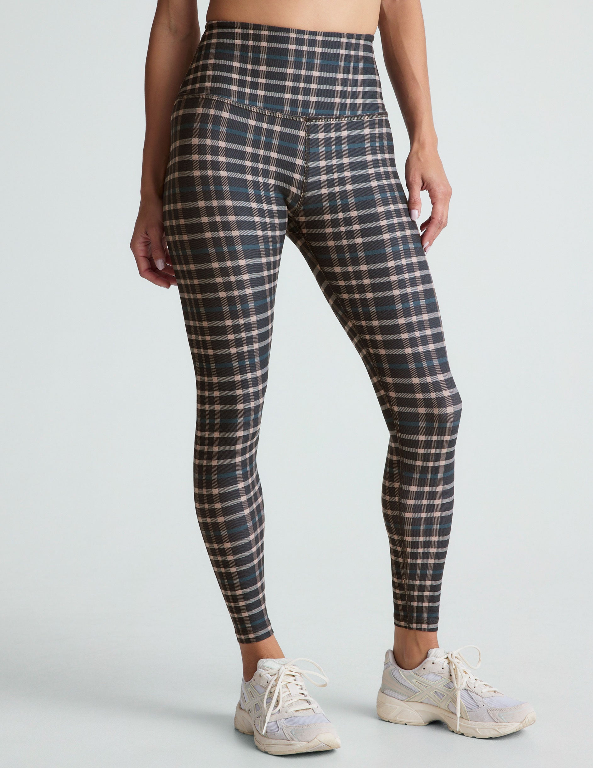 plaid printed high-waisted midi leggings. 