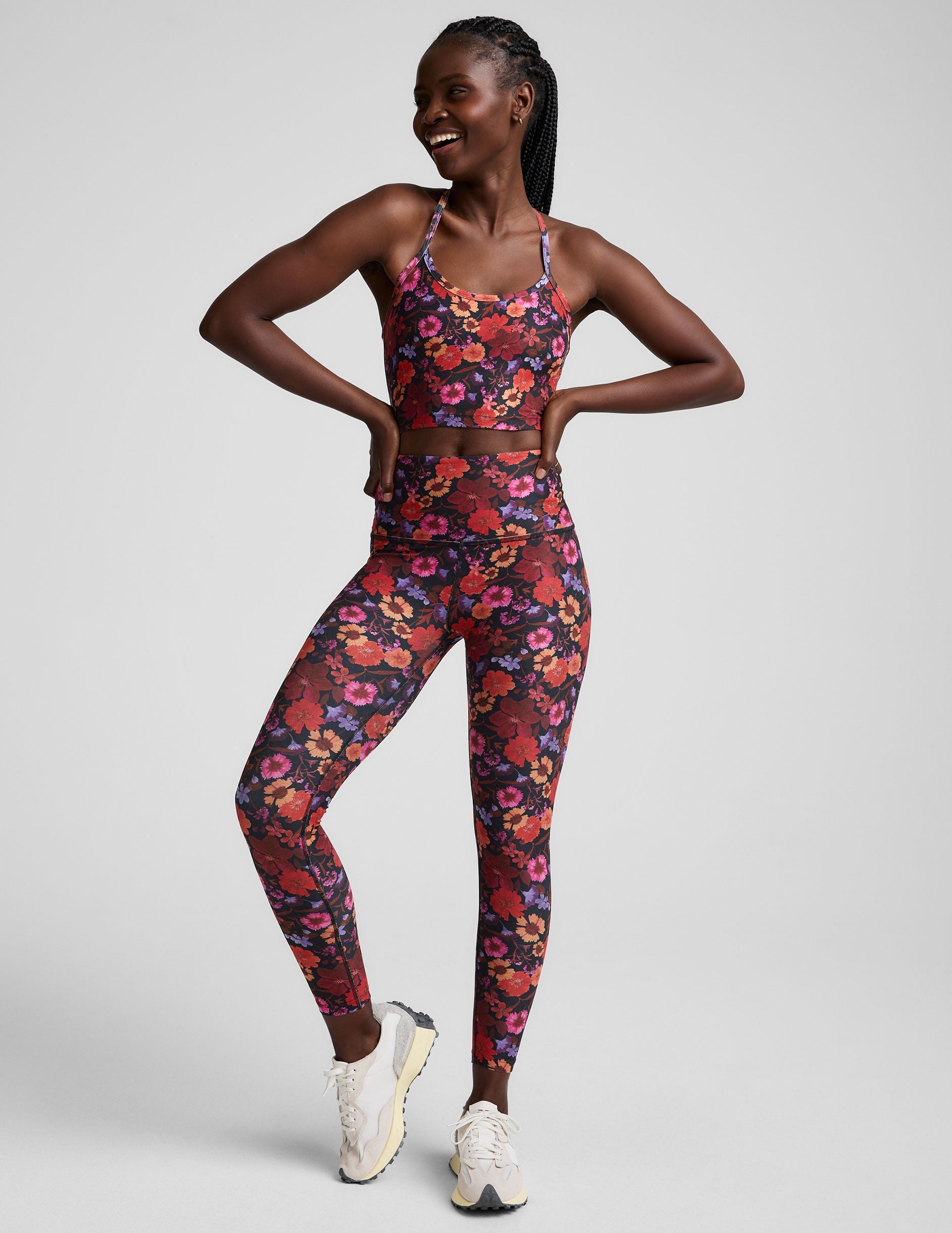 floral printed high-waisted midi length leggings. 