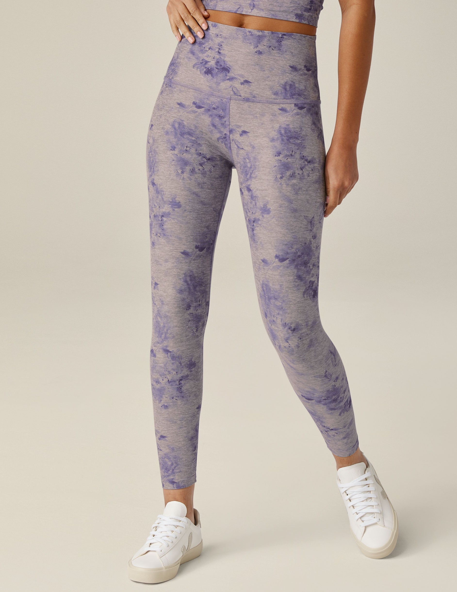 purple floral printed midi legging