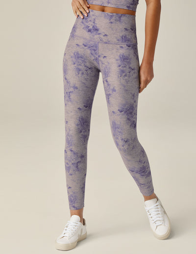 purple floral printed midi legging