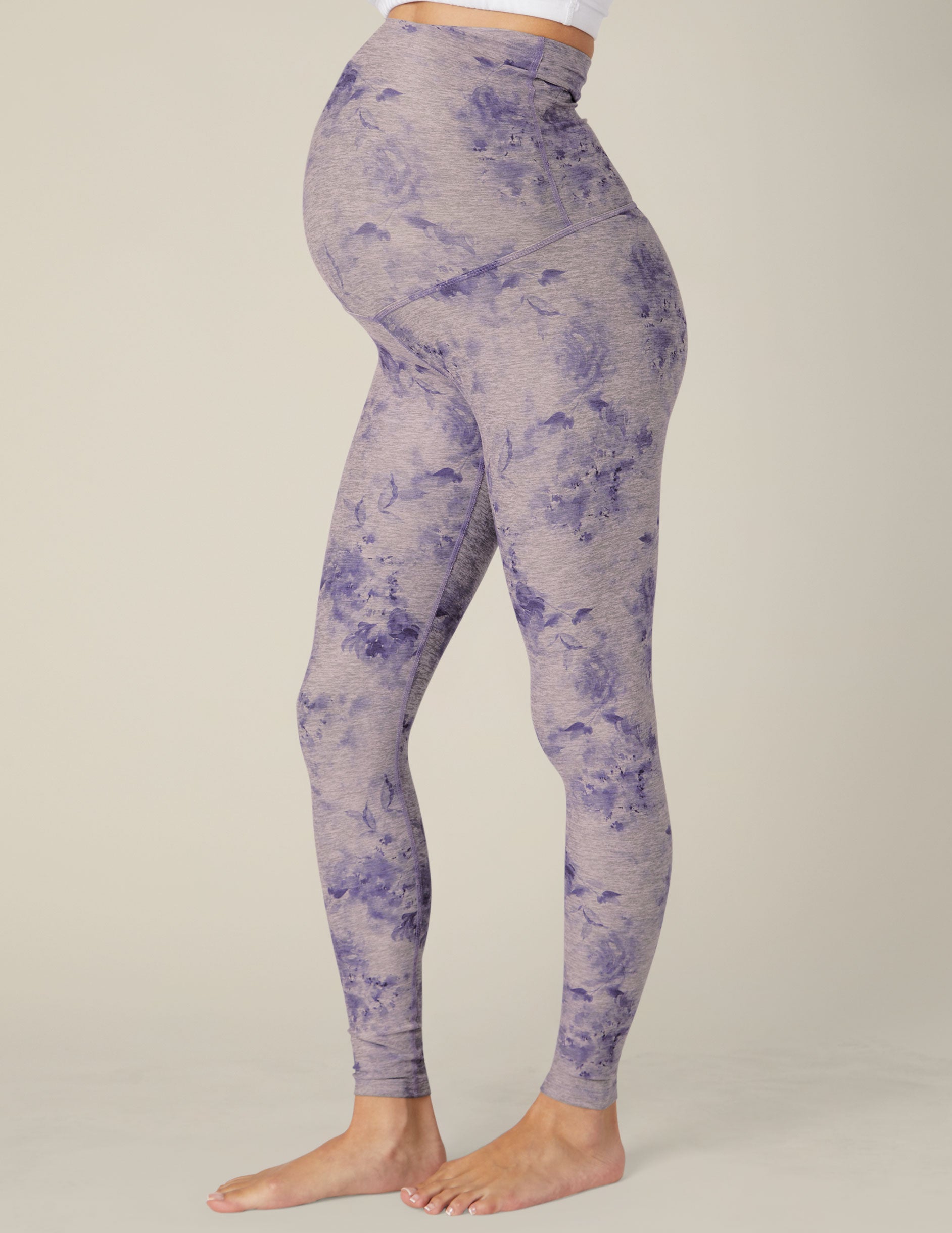 purple maternity printed floral midi legging