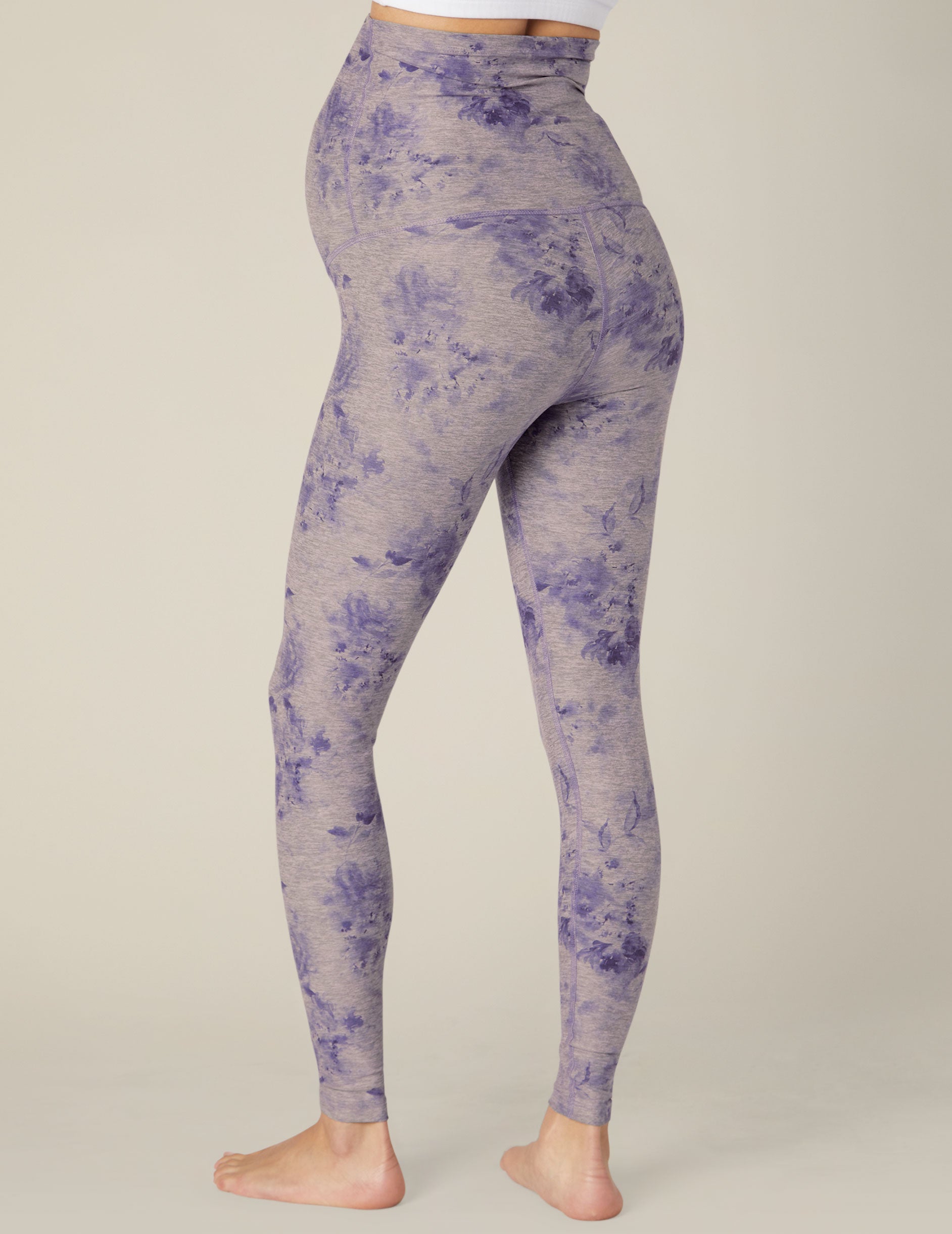 purple maternity printed floral midi legging